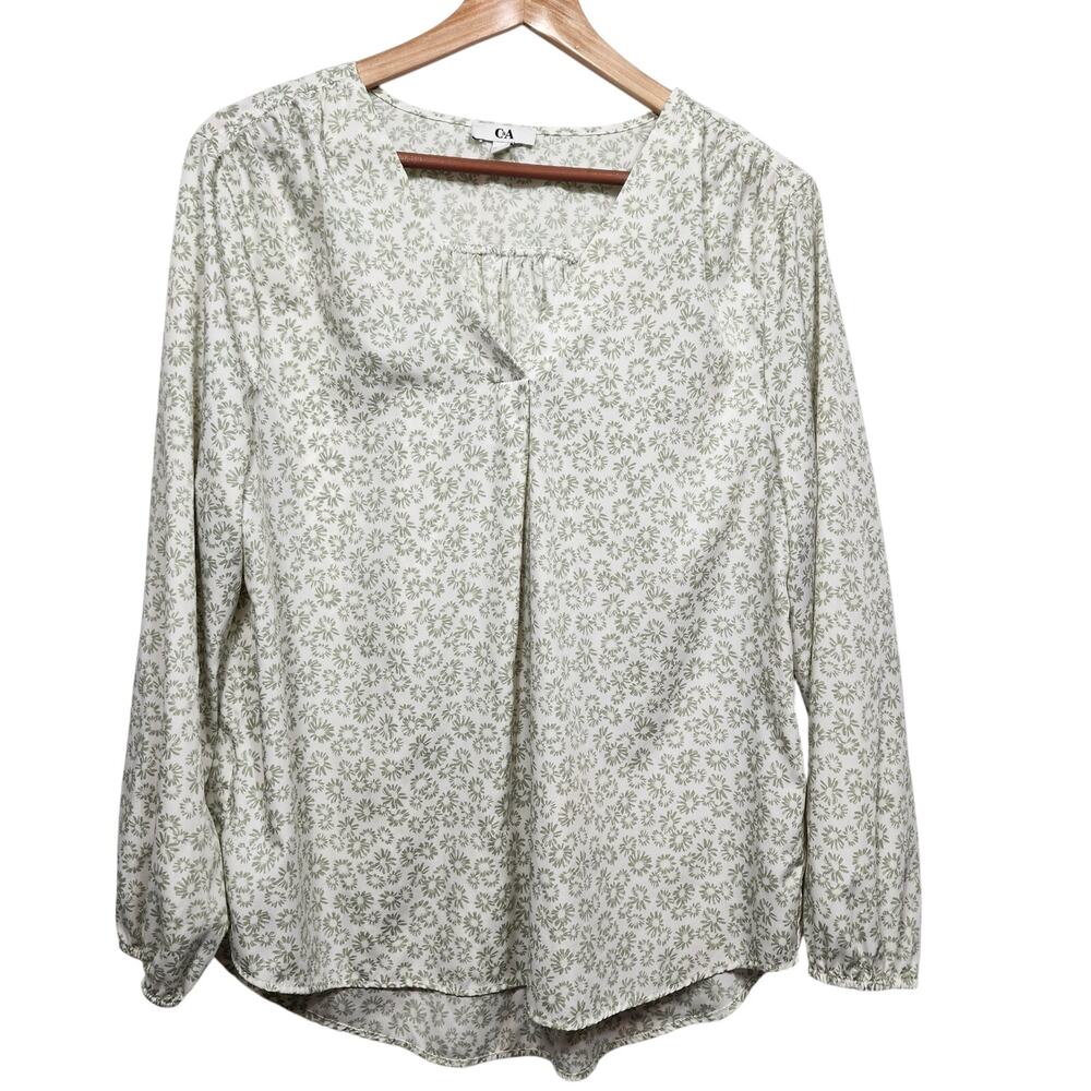 Women's Green Peasant Style C&A Floral Blouse Size Large